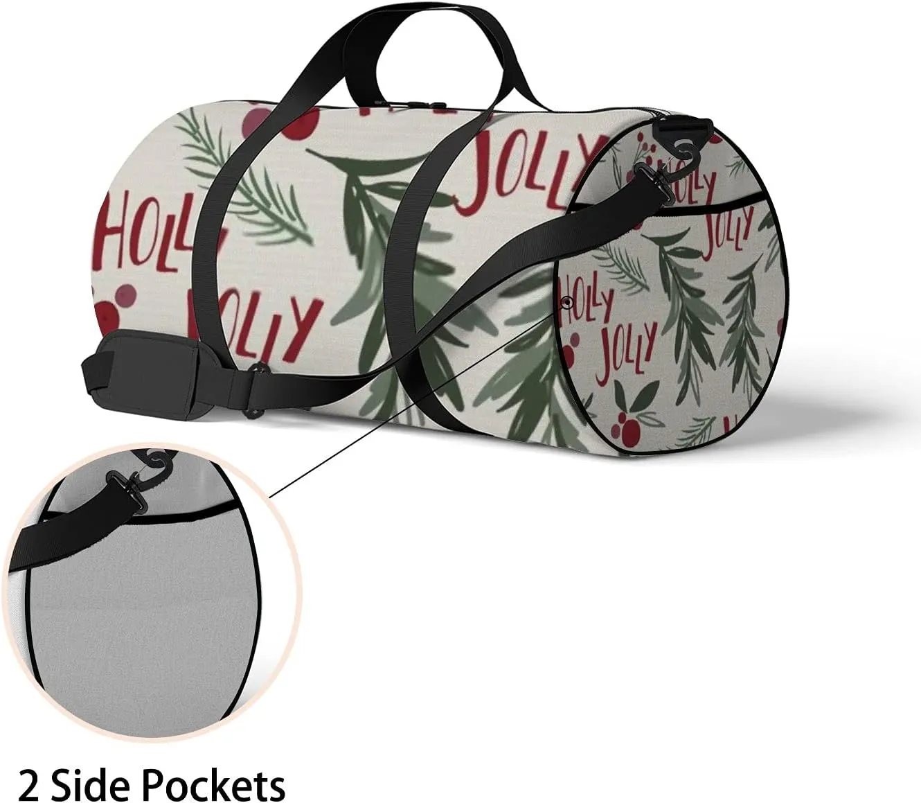Sports Gym Bag for Women and Men Waterproof Holly Leaf Berries White Christmas Red Green Leaf Duffel Bag Lightweight Carryon Traveling Boarding Gripsack