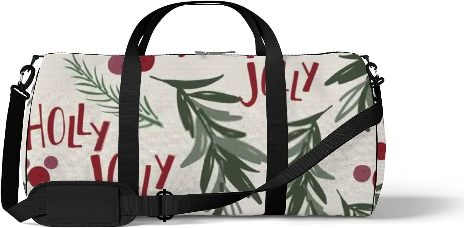 Sports Gym Bag for Women and Men Waterproof Holly Leaf Berries White Christmas Red Green Leaf Duffel Bag Lightweight Carryon Traveling Boarding Gripsack