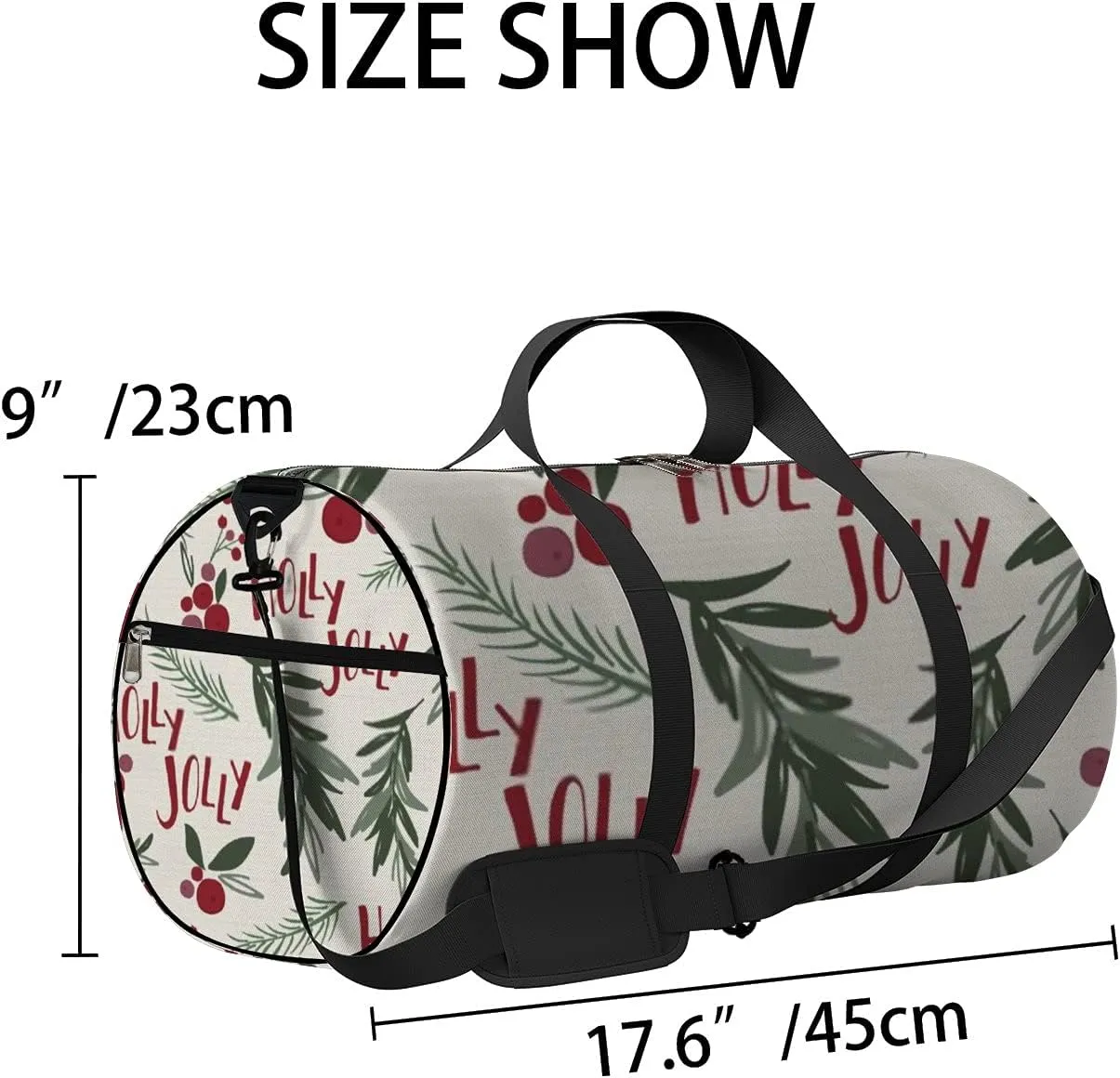Sports Gym Bag for Women and Men Waterproof Holly Leaf Berries White Christmas Red Green Leaf Duffel Bag Lightweight Carryon Traveling Boarding Gripsack