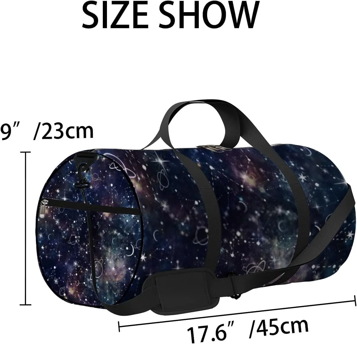 Sports Gym Bag for Women and Men Waterproof Night Time Planet Star Dark Black Duffel Bag Lightweight Carryon Traveling Boarding Gripsack
