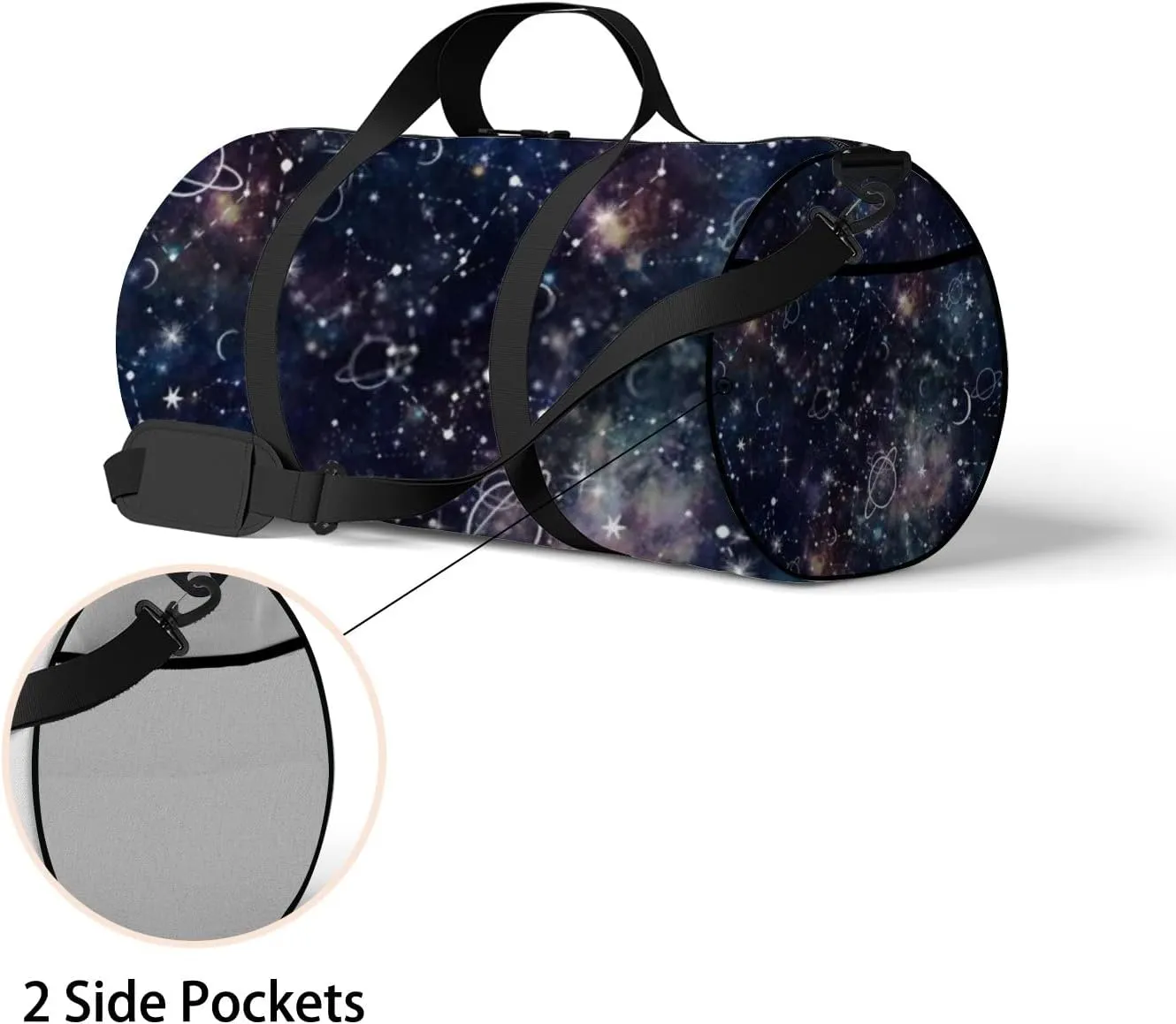 Sports Gym Bag for Women and Men Waterproof Night Time Planet Star Dark Black Duffel Bag Lightweight Carryon Traveling Boarding Gripsack