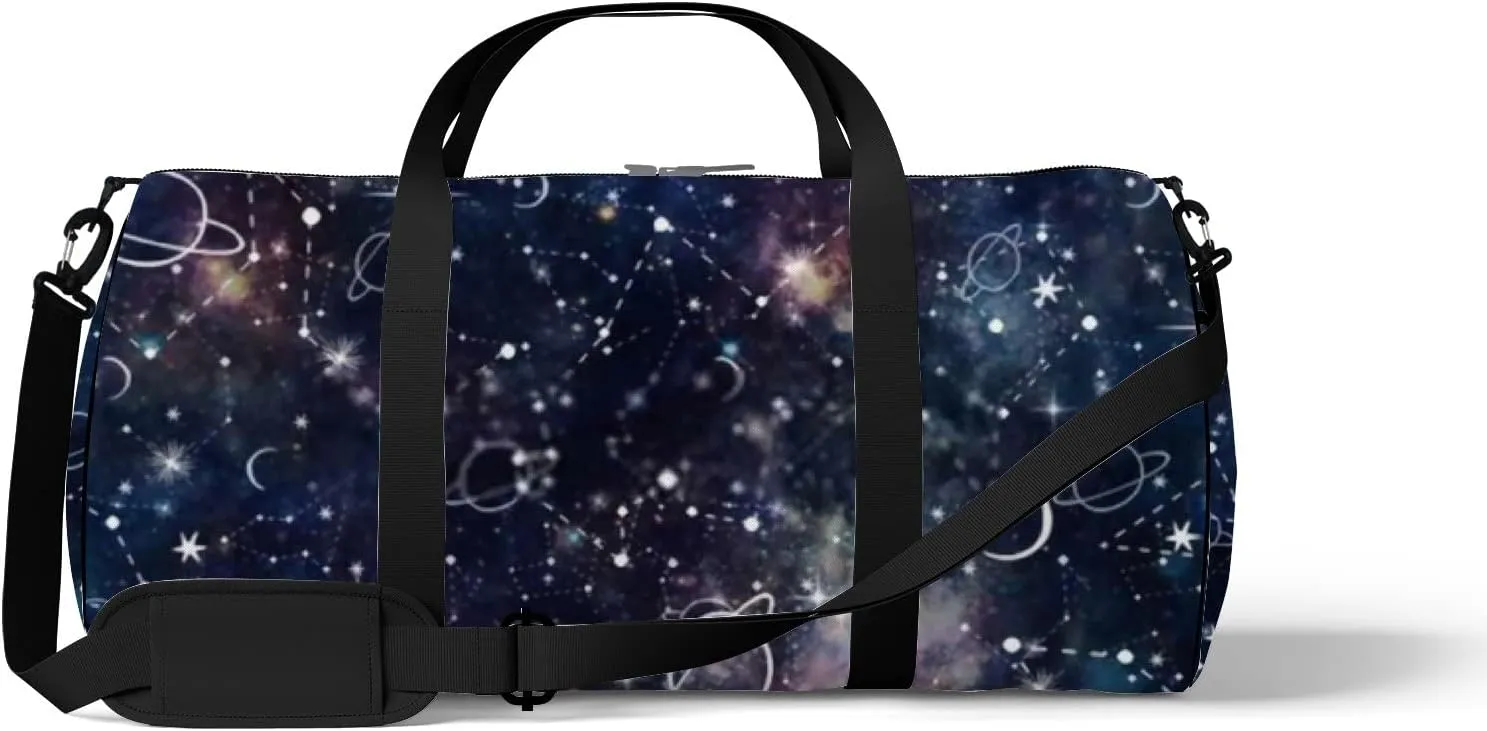 Sports Gym Bag for Women and Men Waterproof Night Time Planet Star Dark Black Duffel Bag Lightweight Carryon Traveling Boarding Gripsack