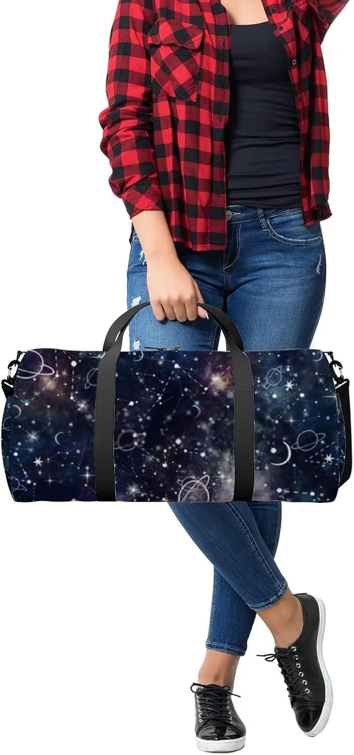 Sports Gym Bag for Women and Men Waterproof Night Time Planet Star Dark Black Duffel Bag Lightweight Carryon Traveling Boarding Gripsack
