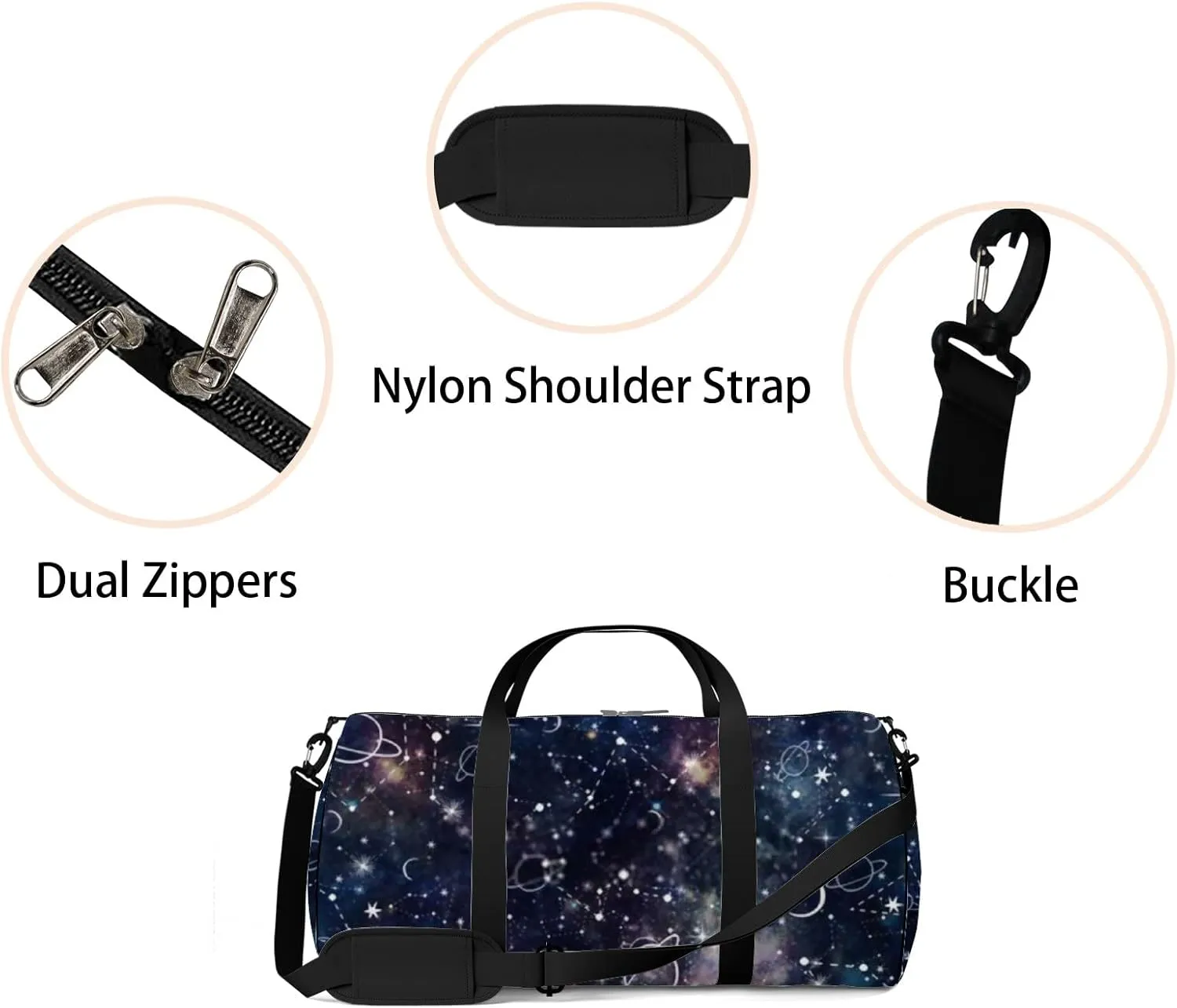 Sports Gym Bag for Women and Men Waterproof Night Time Planet Star Dark Black Duffel Bag Lightweight Carryon Traveling Boarding Gripsack