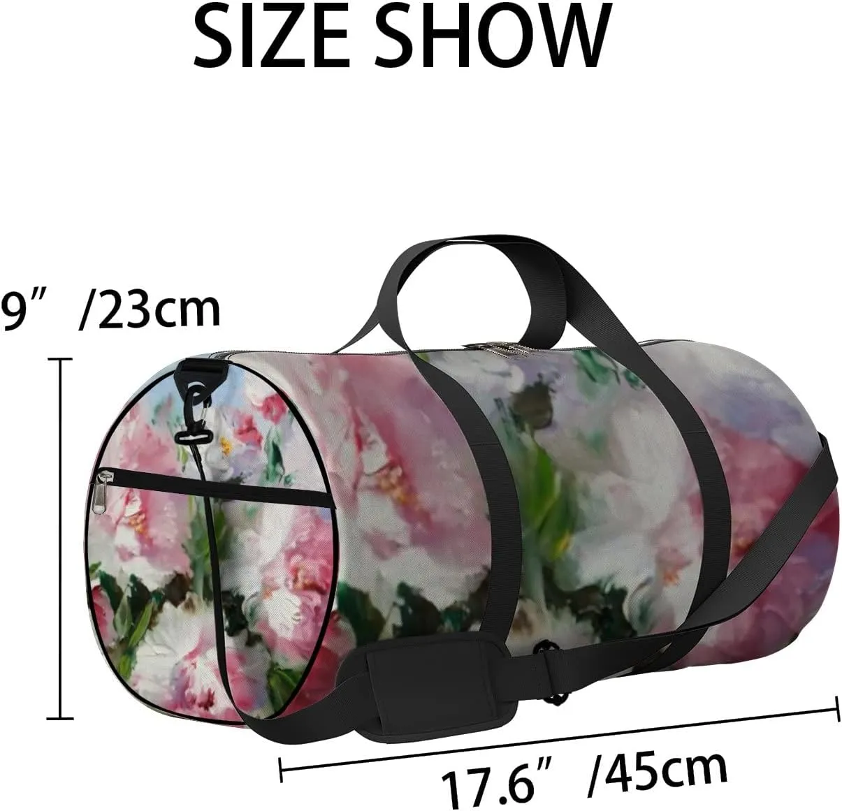 Sports Gym Bag for Women and Men Waterproof Oil Painting Light Pink Peonies Duffel Bag Lightweight Carryon Traveling Boarding Gripsack