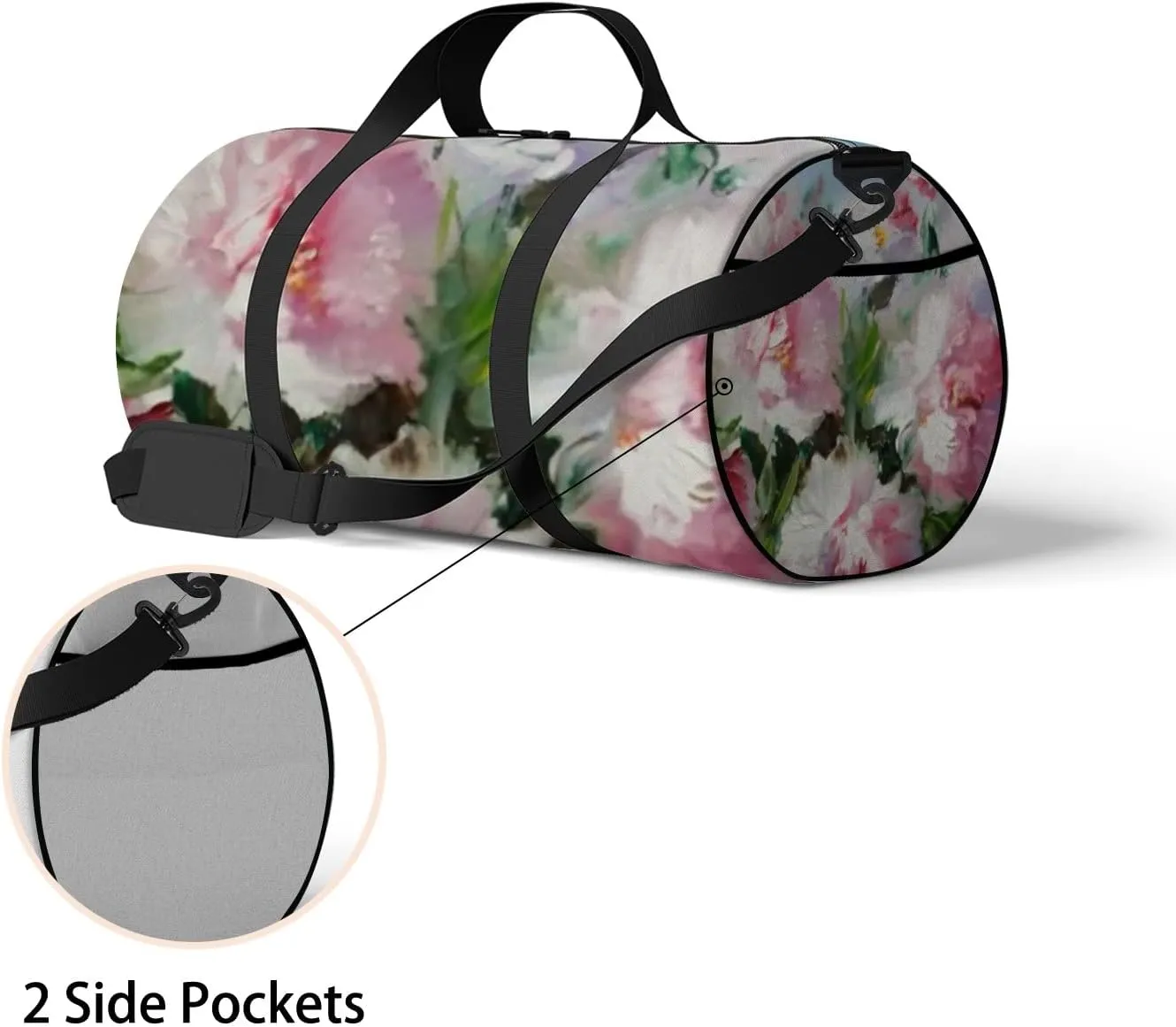 Sports Gym Bag for Women and Men Waterproof Oil Painting Light Pink Peonies Duffel Bag Lightweight Carryon Traveling Boarding Gripsack