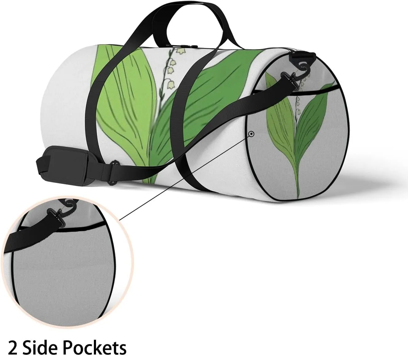 Sports Gym Bag for Women and Men Waterproof Sketch Doodle Plant Green Duffel Bag Lightweight Carryon Traveling Boarding Gripsack