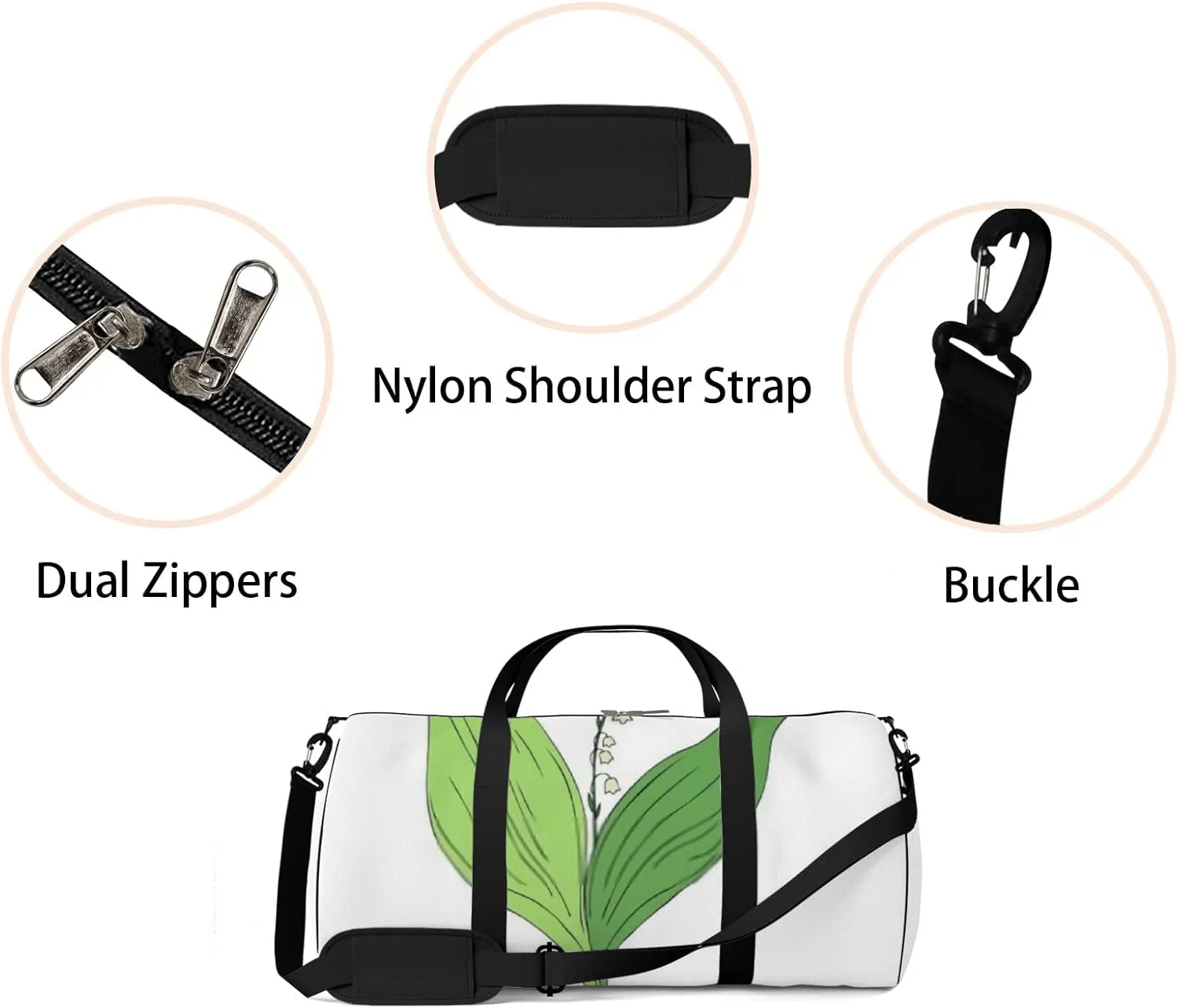 Sports Gym Bag for Women and Men Waterproof Sketch Doodle Plant Green Duffel Bag Lightweight Carryon Traveling Boarding Gripsack