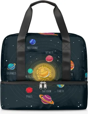 Sports Gym Bag with Shoes Compartment, Sun Mars Venus Travel Duffel Bag,Yoga Workout Bag Training Handbag, Overnight Bag Large Carry On Bag for Women Men Kids Girls Boys