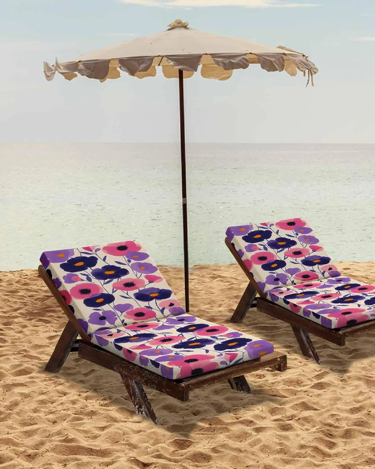 Spring Floral Outdoor Cushion Chair Cover Set of 2 - Waterproof Couch Seat Covers, Purple Pink Modern Abstract Art Pastoral Patio Furniture Protector Cushions Slipcovers for Sofa/RV, 22"x22"x4"