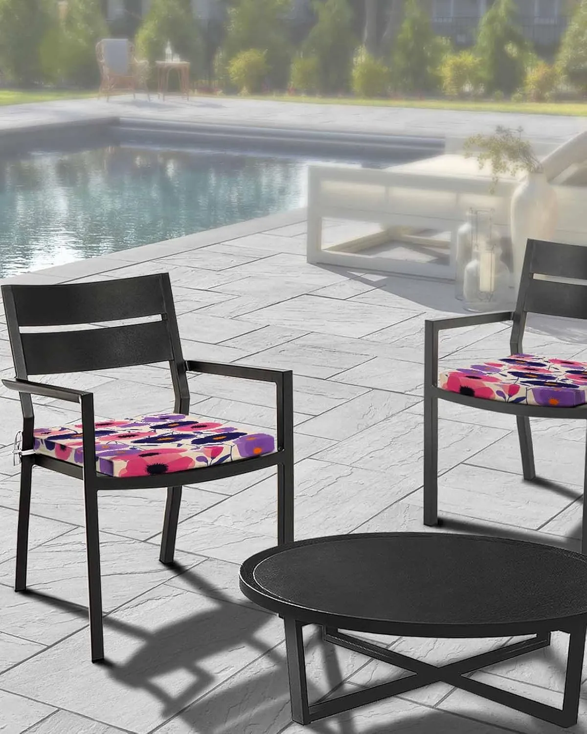 Spring Floral Outdoor Cushion Chair Cover Set of 2 - Waterproof Couch Seat Covers, Purple Pink Modern Abstract Art Pastoral Patio Furniture Protector Cushions Slipcovers for Sofa/RV, 22"x22"x4"