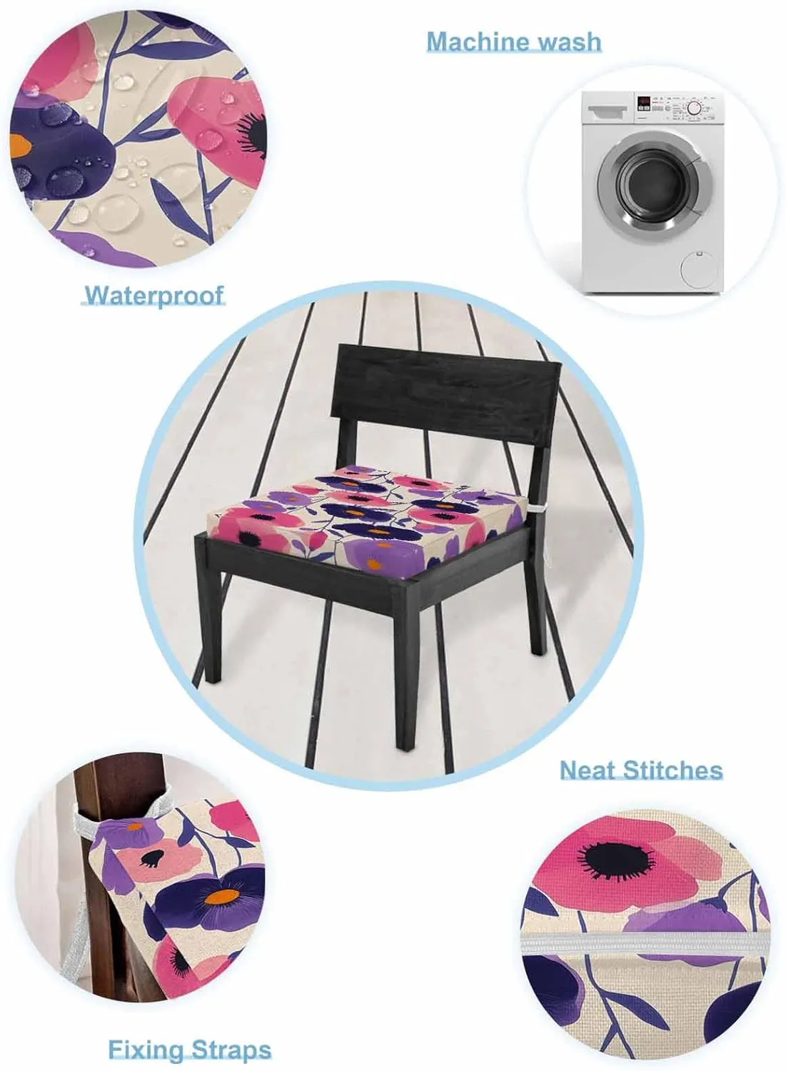 Spring Floral Outdoor Cushion Chair Cover Set of 2 - Waterproof Couch Seat Covers, Purple Pink Modern Abstract Art Pastoral Patio Furniture Protector Cushions Slipcovers for Sofa/RV, 22"x22"x4"