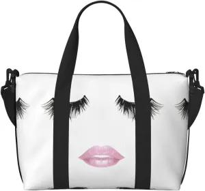 SSIMOO Eyelash Lip White Print Portable Travel Duffel Bag,Ideal For Business And Private Travel, Black