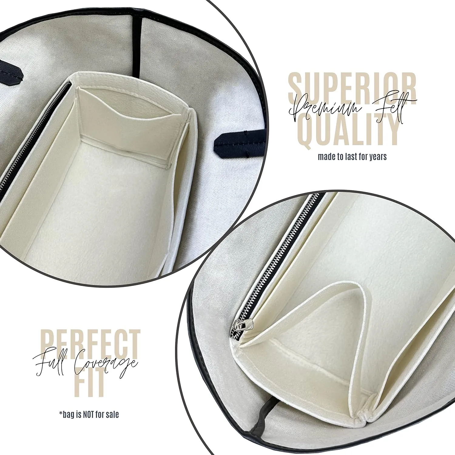 St louis PM Bag Organizer St Louis GM Tote Bag Insert Handmade 3mm Wool Premium Felt Snug Sturdy Silver Zipper (For St Louis PM, Scarlet)