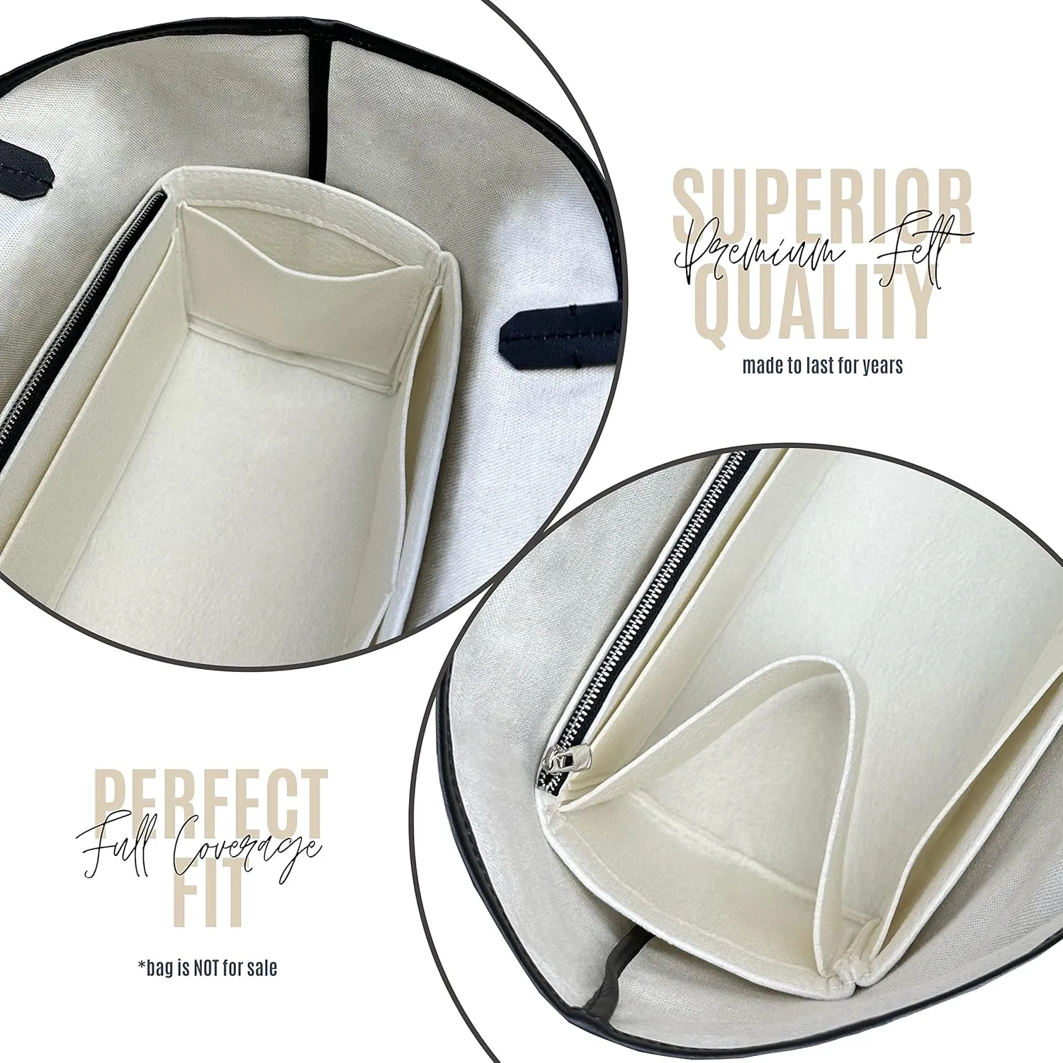 St louis PM Bag Organizer St Louis GM Tote Bag Insert Handmade 3mm Wool Premium Felt Snug Sturdy Silver Zipper (For St Louis PM, Violet)