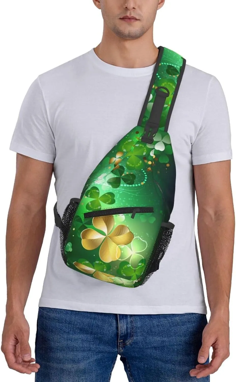 St Patricks Day Clover Crossbody Sling Bag For Women Men Adjustable Chest Bag Irish Green Clover Shoulder Bag Sling Backpack Daypack For Sport Travel Hiking