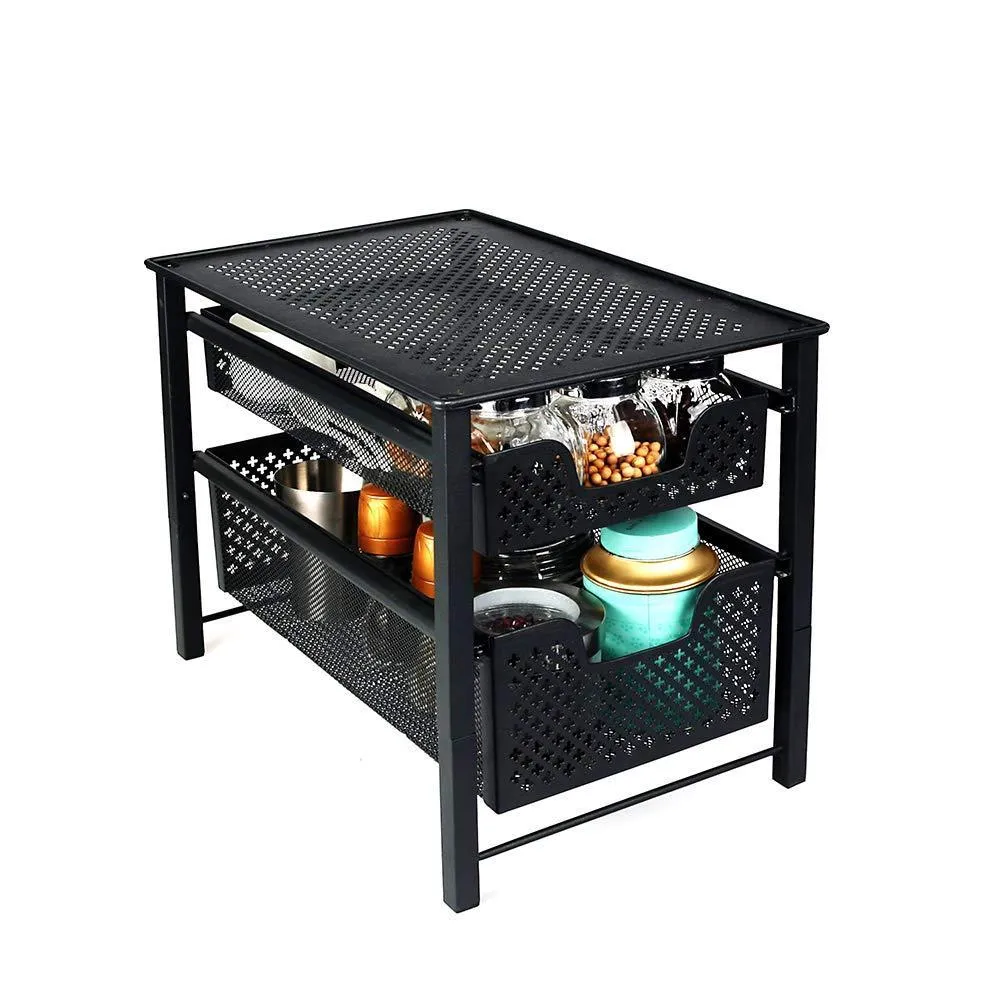Stackable 2 Tier Organizer Baskets with Mesh Sliding Drawers, Ideal Cabinet, Countertop, Pantry, Under the Sink, and Desktop Organizer for Bathroom,Kitchen, Office.