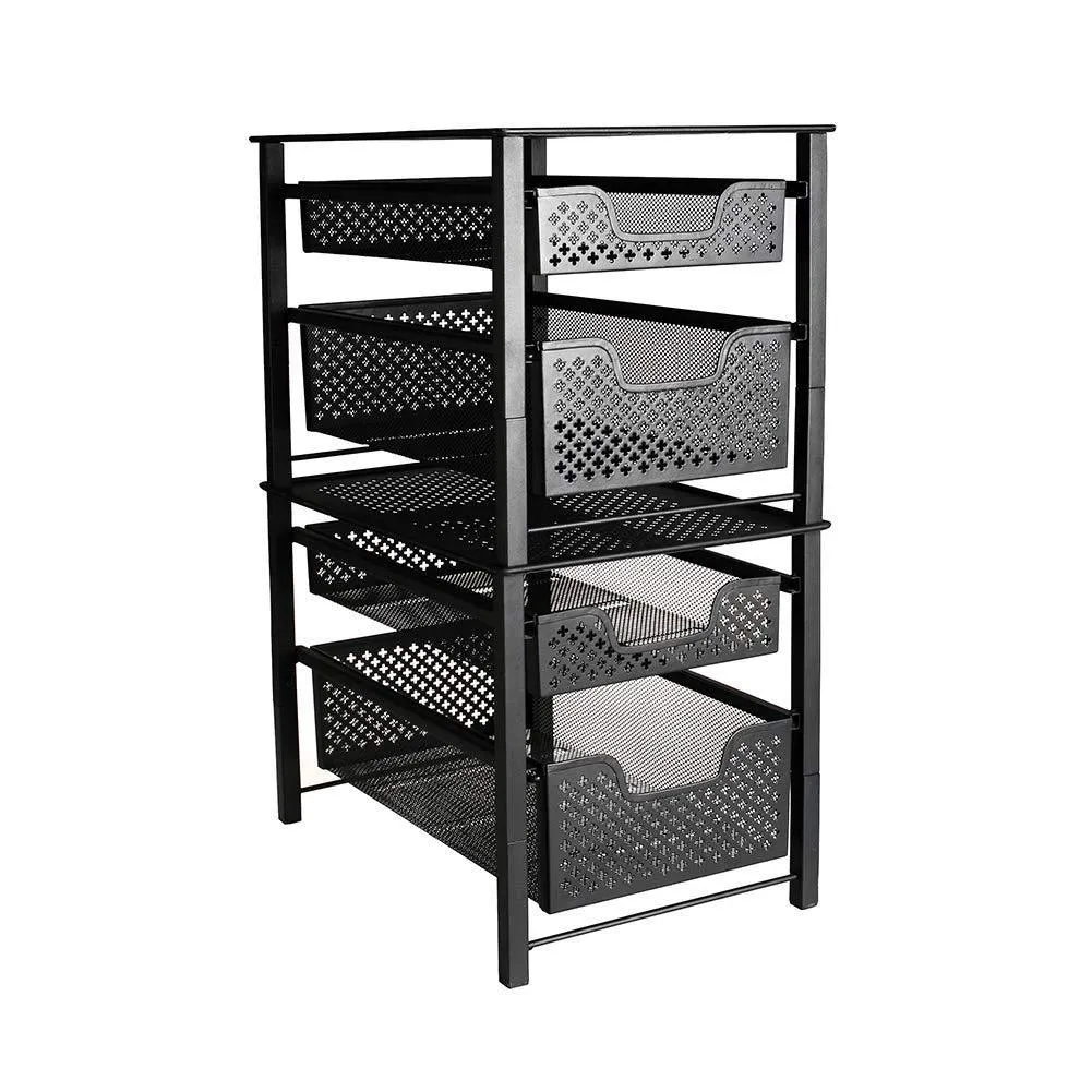 Stackable 2 Tier Organizer Baskets with Mesh Sliding Drawers, Ideal Cabinet, Countertop, Pantry, Under the Sink, and Desktop Organizer for Bathroom,Kitchen, Office.