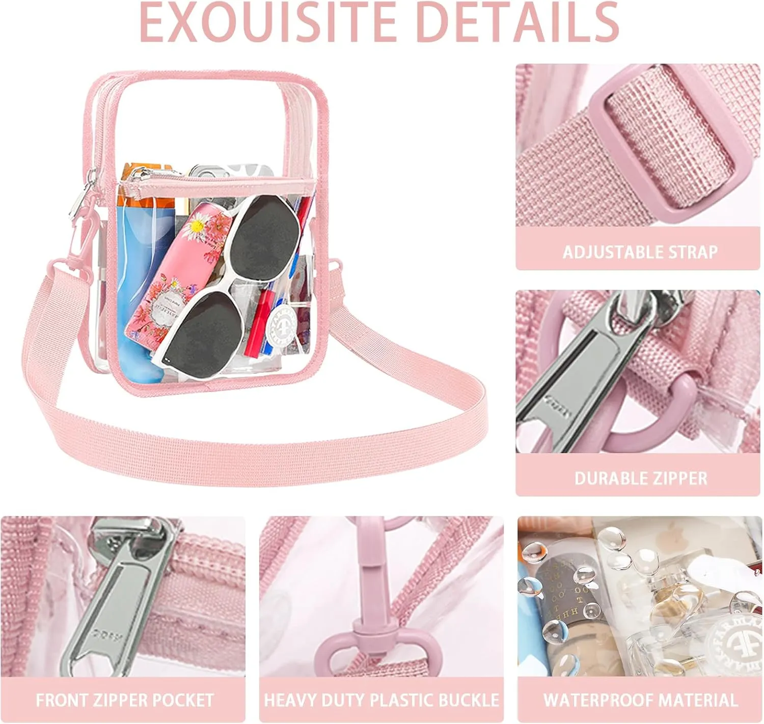 Stadium Event Clear Bag Women's Clear Bag Purse Crossbody Bag Stadium Approved with Front Pocket for Concerts