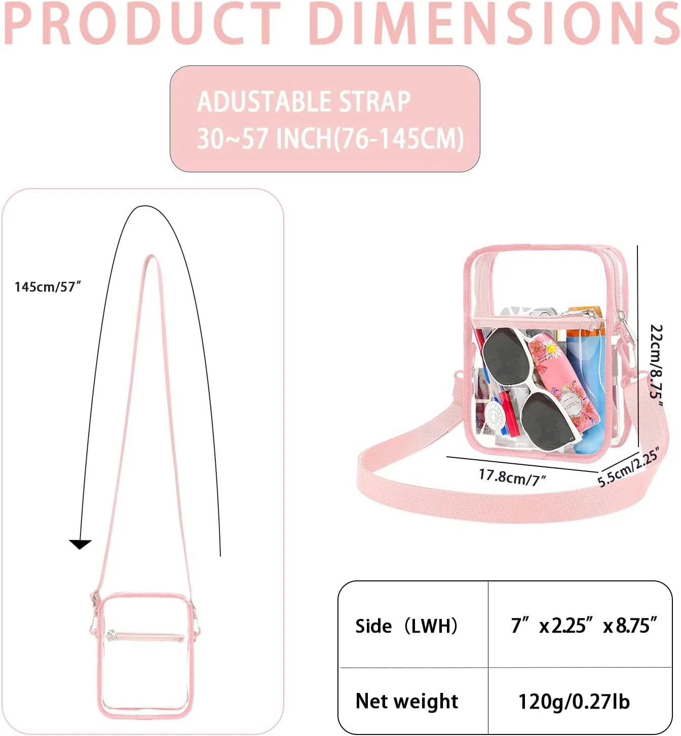Stadium Event Clear Bag Women's Clear Bag Purse Crossbody Bag Stadium Approved with Front Pocket for Concerts