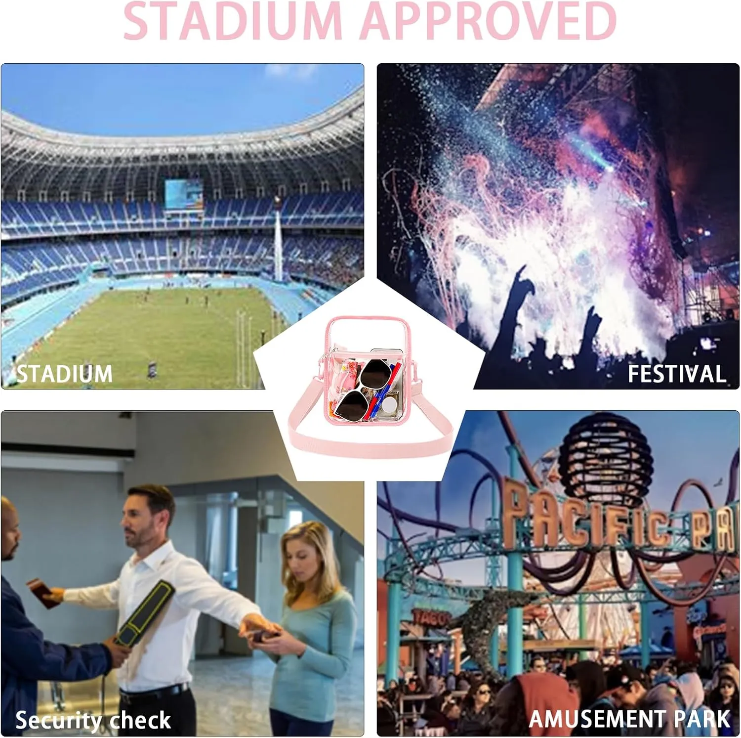 Stadium Event Clear Bag Women's Clear Bag Purse Crossbody Bag Stadium Approved with Front Pocket for Concerts