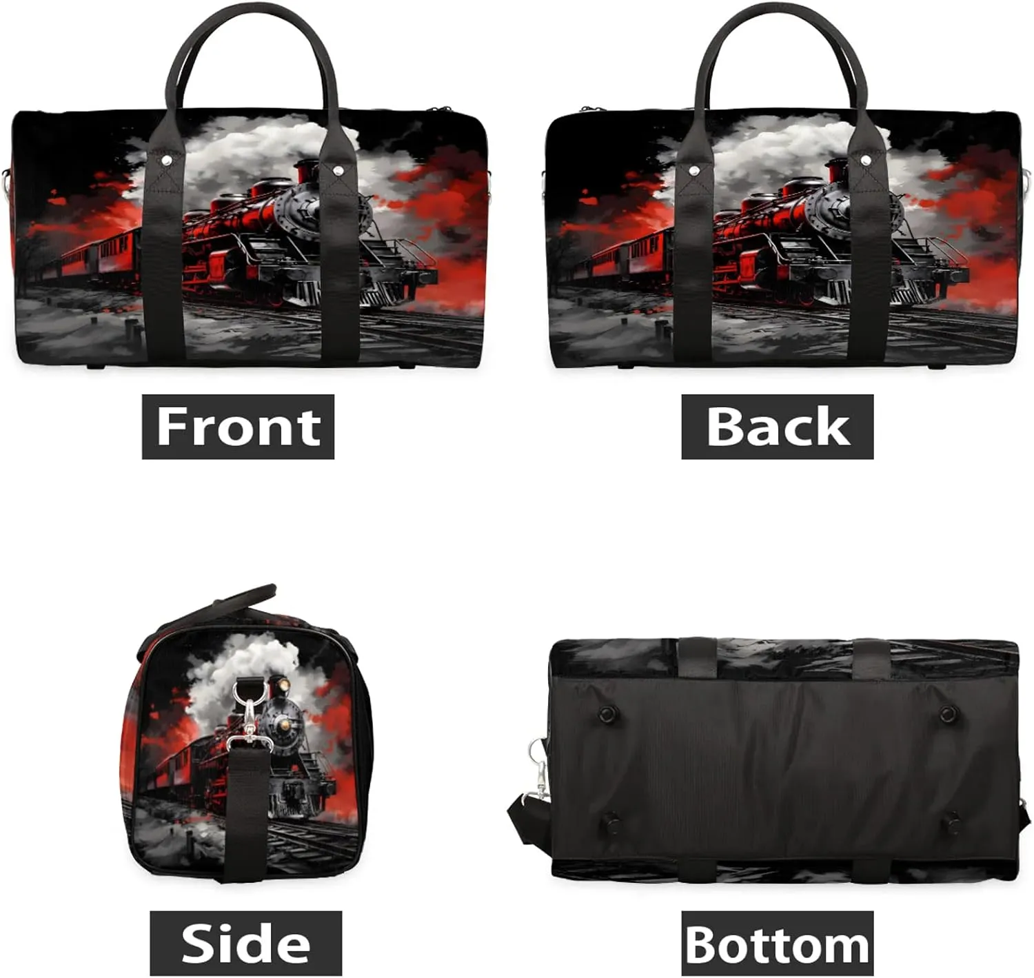 Steam Engine Travel Duffle Bag, Sports Gym Bags for Women Men, Carry On Weekender Overnight Workout Airplane Trips Bag