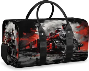 Steam Engine Travel Duffle Bag, Sports Gym Bags for Women Men, Carry On Weekender Overnight Workout Airplane Trips Bag