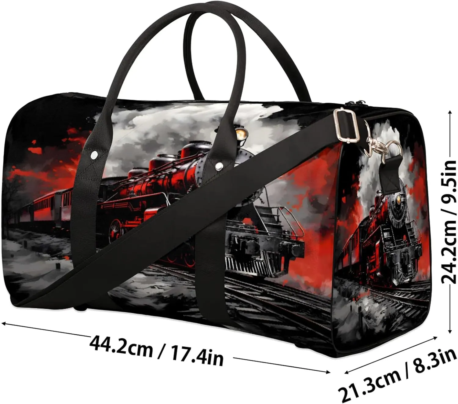Steam Engine Travel Duffle Bag, Sports Gym Bags for Women Men, Carry On Weekender Overnight Workout Airplane Trips Bag