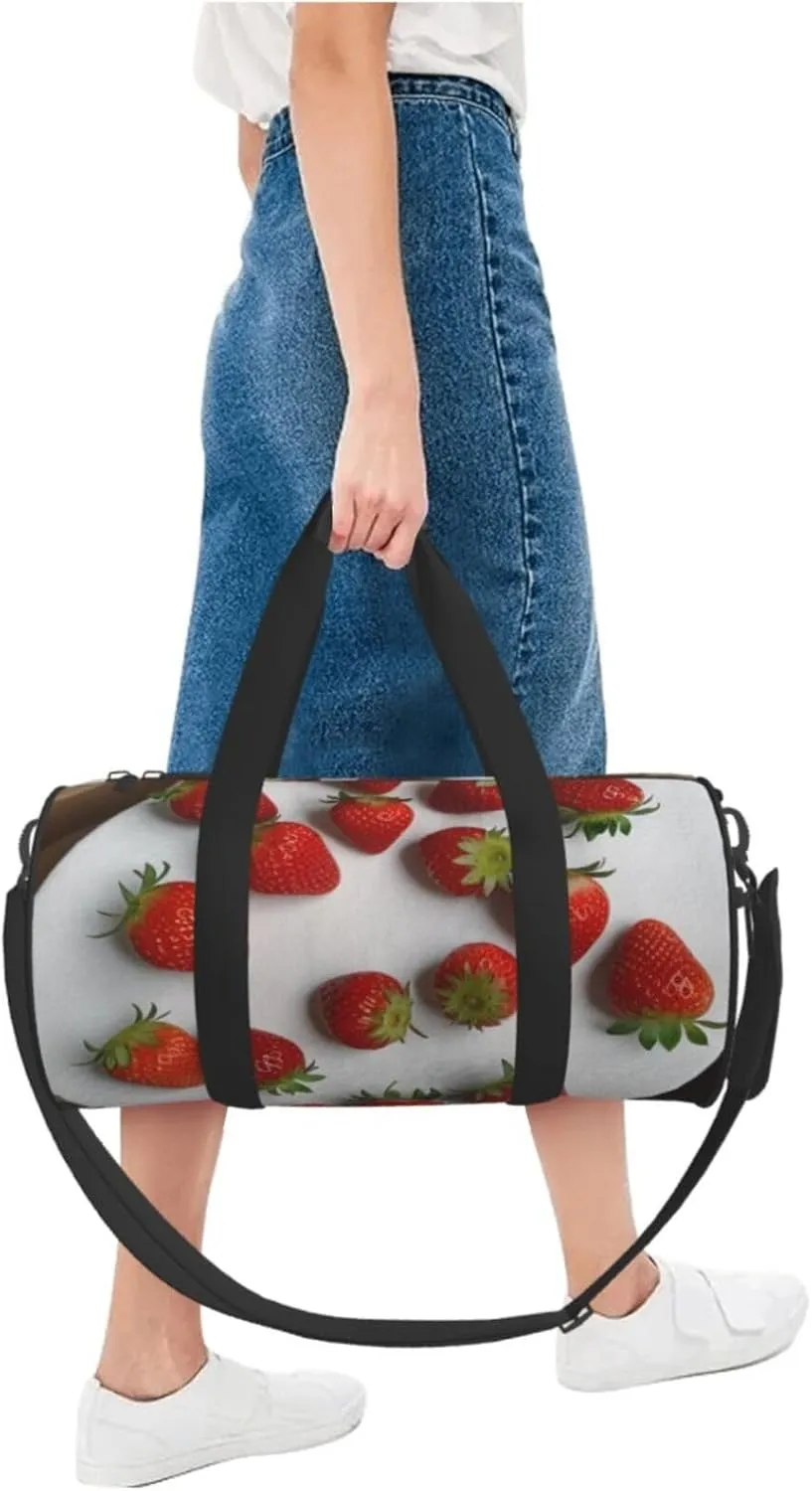 Strawberry Printed Travel Bag,Round Personal Item Storage bag,Foldie Duffel Bag for Traveling Vacation,Fitness,Sports