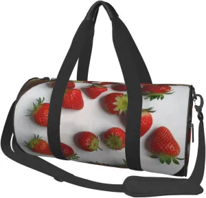 Strawberry Printed Travel Bag,Round Personal Item Storage bag,Foldie Duffel Bag for Traveling Vacation,Fitness,Sports