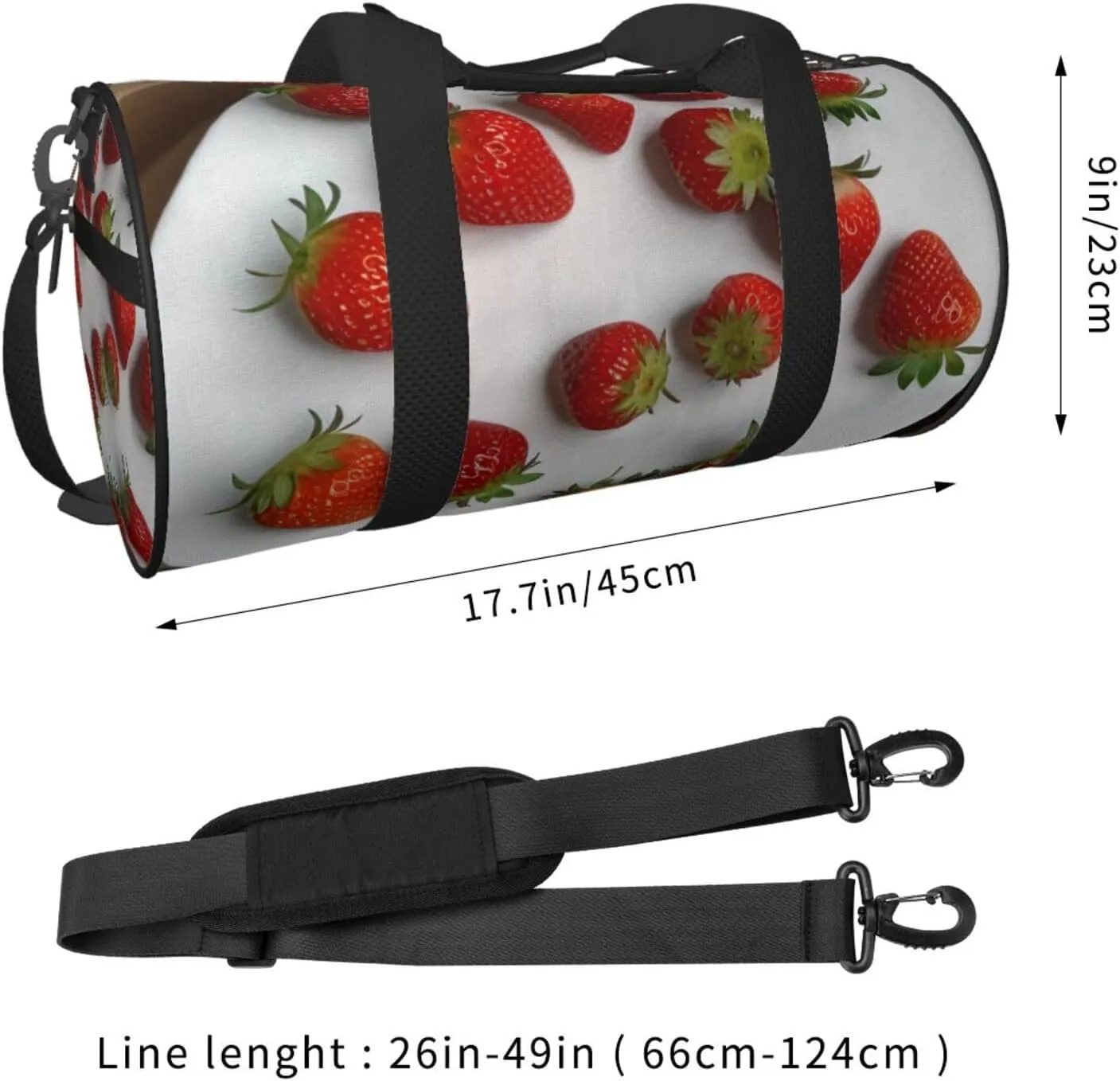 Strawberry Printed Travel Bag,Round Personal Item Storage bag,Foldie Duffel Bag for Traveling Vacation,Fitness,Sports