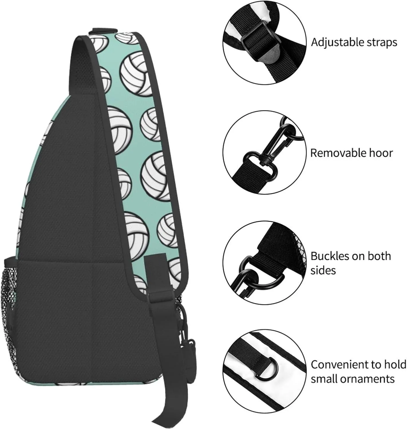 Sturdy Anti Theft Sling Bag for Volleyball Sport Pattern Min Green Shoulder Chest Bag Multipurpose Cross Body Backpack Lightweight Casual Daypack