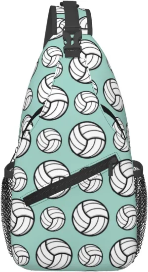 Sturdy Anti Theft Sling Bag for Volleyball Sport Pattern Min Green Shoulder Chest Bag Multipurpose Cross Body Backpack Lightweight Casual Daypack