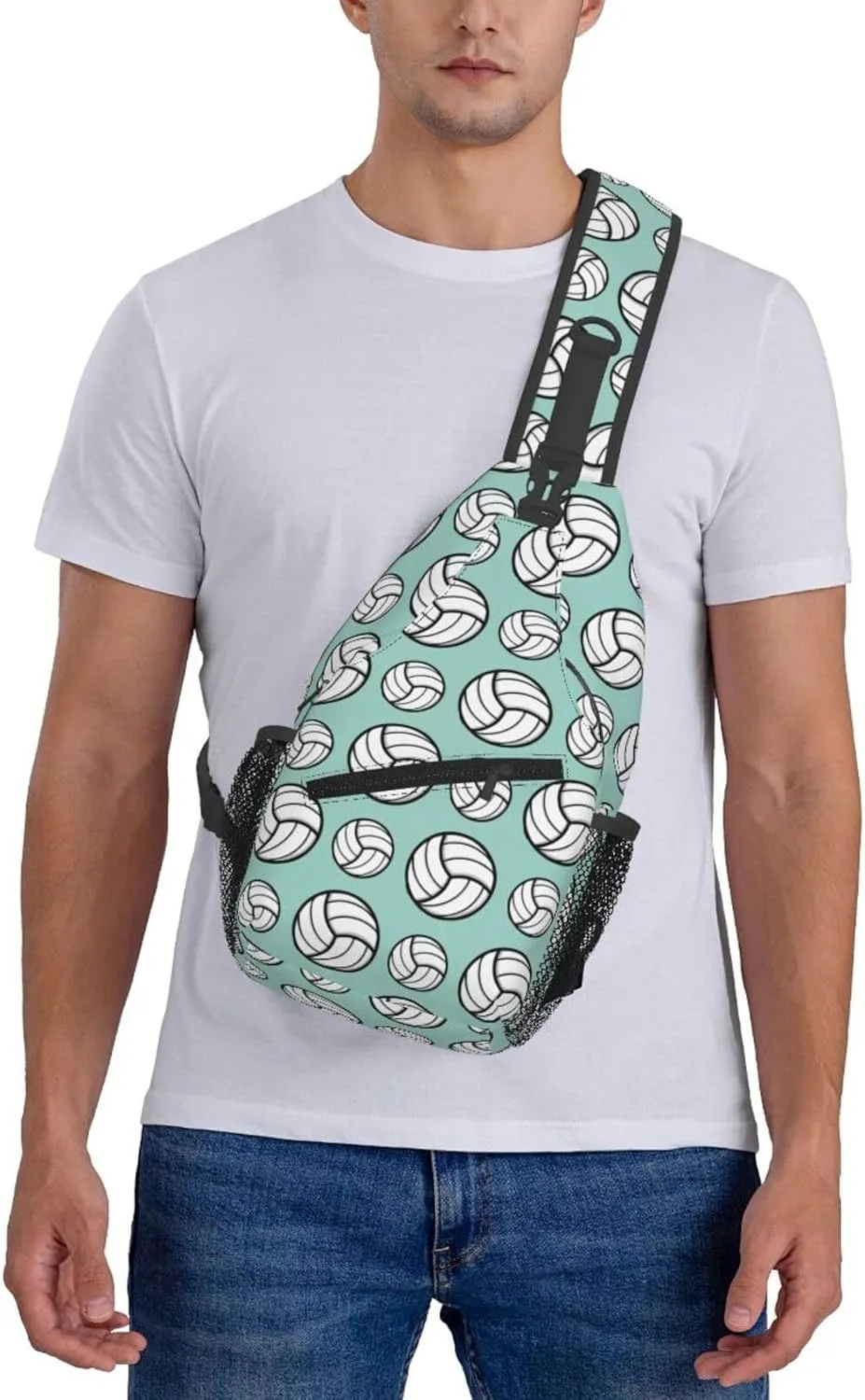 Sturdy Anti Theft Sling Bag for Volleyball Sport Pattern Min Green Shoulder Chest Bag Multipurpose Cross Body Backpack Lightweight Casual Daypack