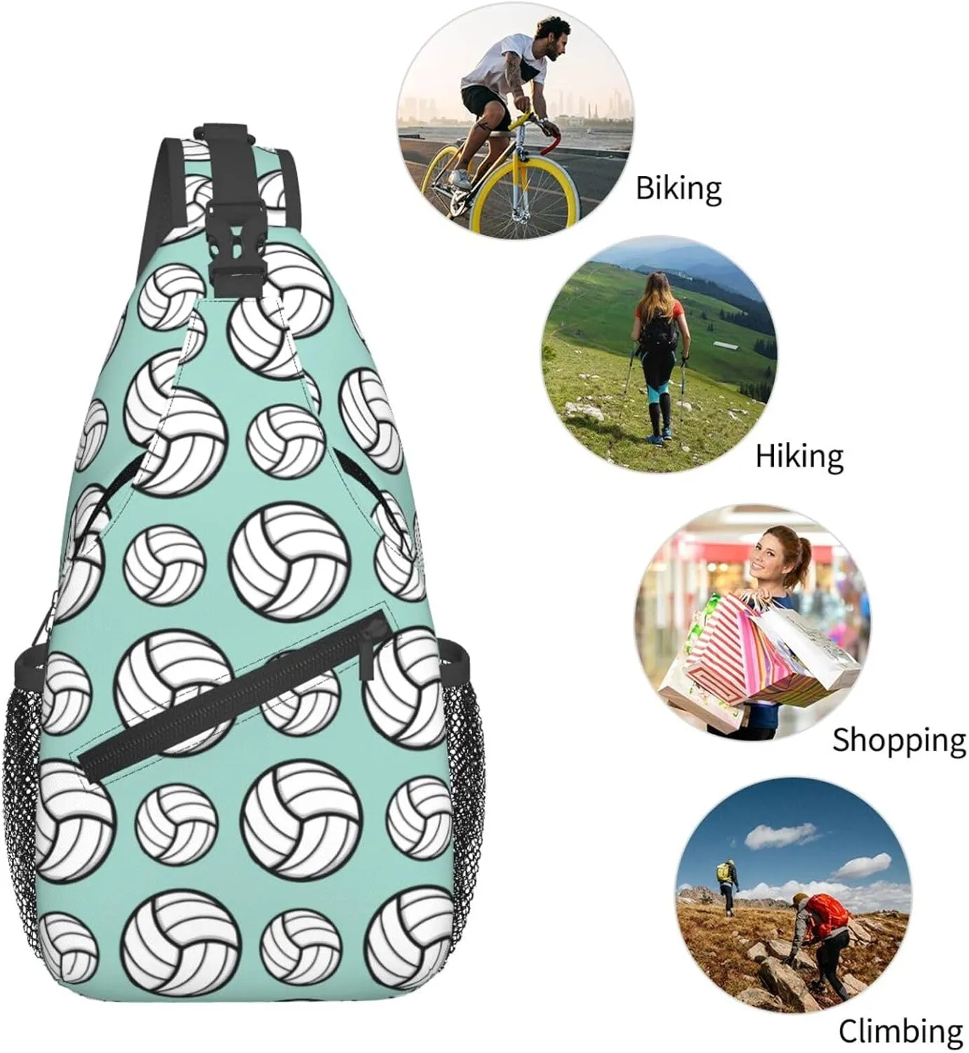 Sturdy Anti Theft Sling Bag for Volleyball Sport Pattern Min Green Shoulder Chest Bag Multipurpose Cross Body Backpack Lightweight Casual Daypack