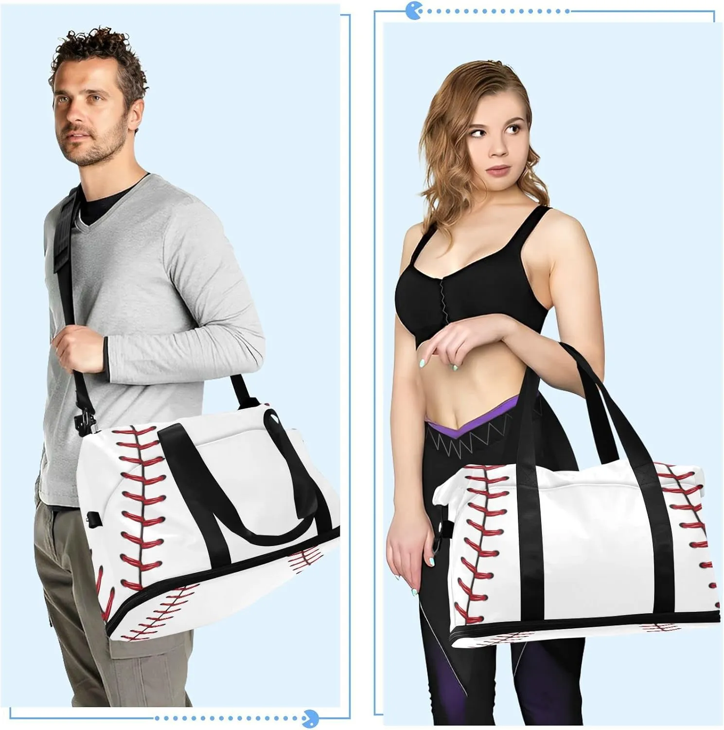 SUABO Travel Duffel Bag, Baseball Red Ball Line Sports Tote Gym Bag for Travel, Shoulder Weekender Overnight Bag for Women Men