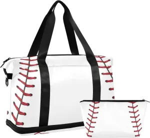 SUABO Travel Duffel Bag, Baseball Red Ball Line Sports Tote Gym Bag for Travel, Shoulder Weekender Overnight Bag for Women Men
