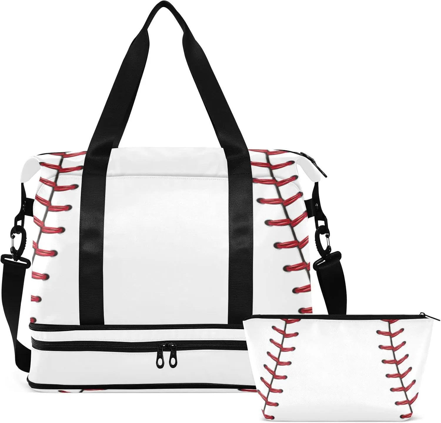 SUABO Travel Duffel Bag, Baseball Red Ball Line Sports Tote Gym Bag for Travel, Shoulder Weekender Overnight Bag for Women Men