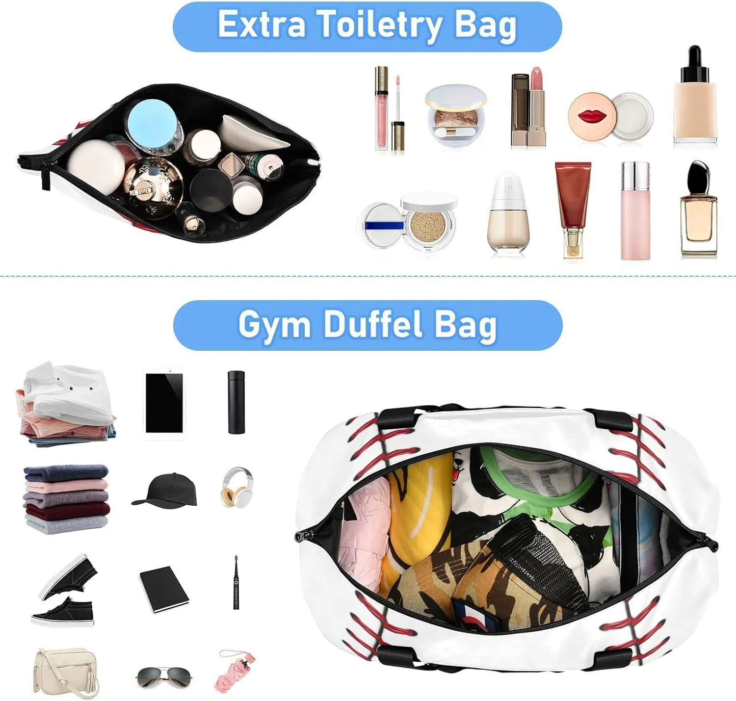 SUABO Travel Duffel Bag, Baseball Red Ball Line Sports Tote Gym Bag for Travel, Shoulder Weekender Overnight Bag for Women Men