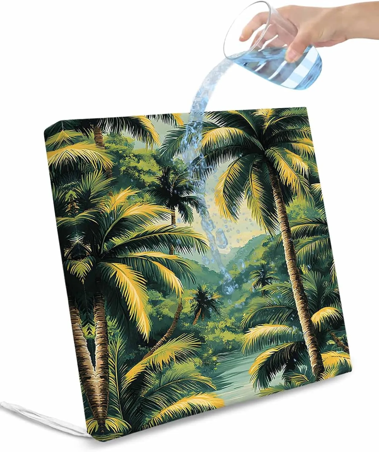 Summer Palm Tree Outdoor Cushion Chair Cover Set of 2 - Waterproof Couch Seat Covers, Tropical Plant Leaves Nature Landscape Patio Furniture Protector Cushions Slipcovers for Sofa/RV, 22"x20"x4"