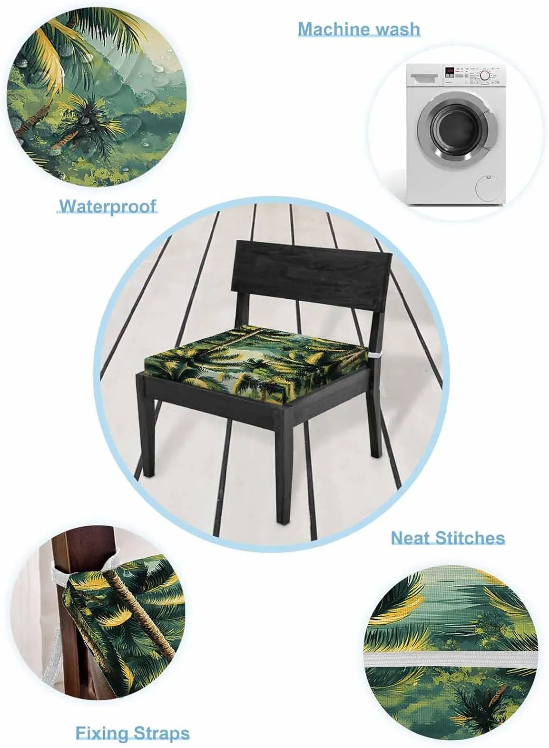 Summer Palm Tree Outdoor Cushion Chair Cover Set of 2 - Waterproof Couch Seat Covers, Tropical Plant Leaves Nature Landscape Patio Furniture Protector Cushions Slipcovers for Sofa/RV, 22"x20"x4"