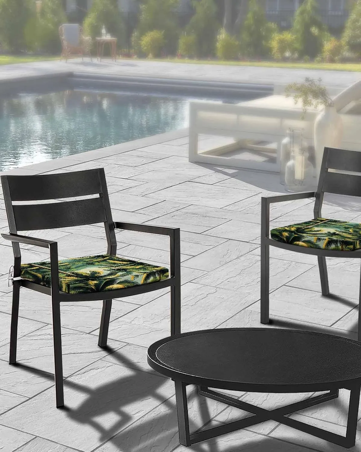 Summer Palm Tree Outdoor Cushion Chair Cover Set of 2 - Waterproof Couch Seat Covers, Tropical Plant Leaves Nature Landscape Patio Furniture Protector Cushions Slipcovers for Sofa/RV, 22"x20"x4"