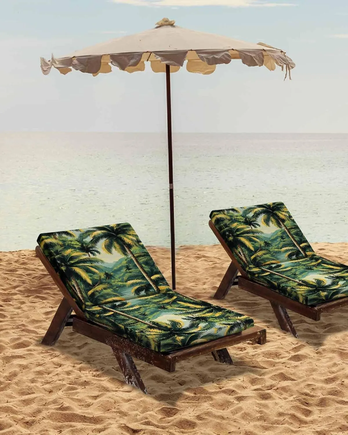 Summer Palm Tree Outdoor Cushion Chair Cover Set of 2 - Waterproof Couch Seat Covers, Tropical Plant Leaves Nature Landscape Patio Furniture Protector Cushions Slipcovers for Sofa/RV, 22"x20"x4"