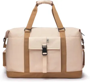 SUNNY BIRD Duffel with Utility Pouch, 40L Weekender Overnight Bag with Shoe Compartment for Travel and Sports (White and brown)