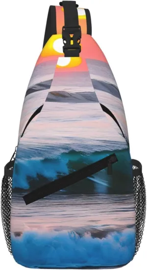 Sunset And Sunrise With Ocean Sea Waves Men Casual Diagonal Chest Bag Cross Package Diagonally Women Travel Satchel Single Shoulder Bag