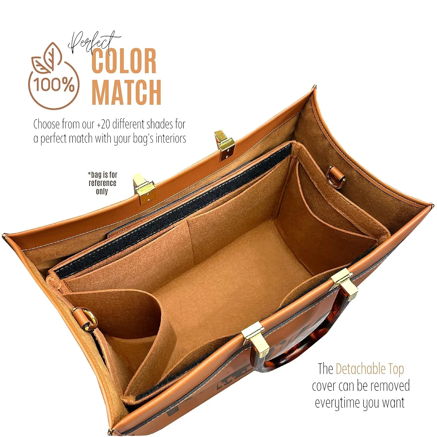 Sunshine Tote Organizer Insert, Sunshine Shopper Medium Insert, Mini Sunshine Large Organizer, Handmade 3mm Premium Felt Snug Sturdy Gold Zipper (For Medium Sunshine Tote, Lightcoffee)