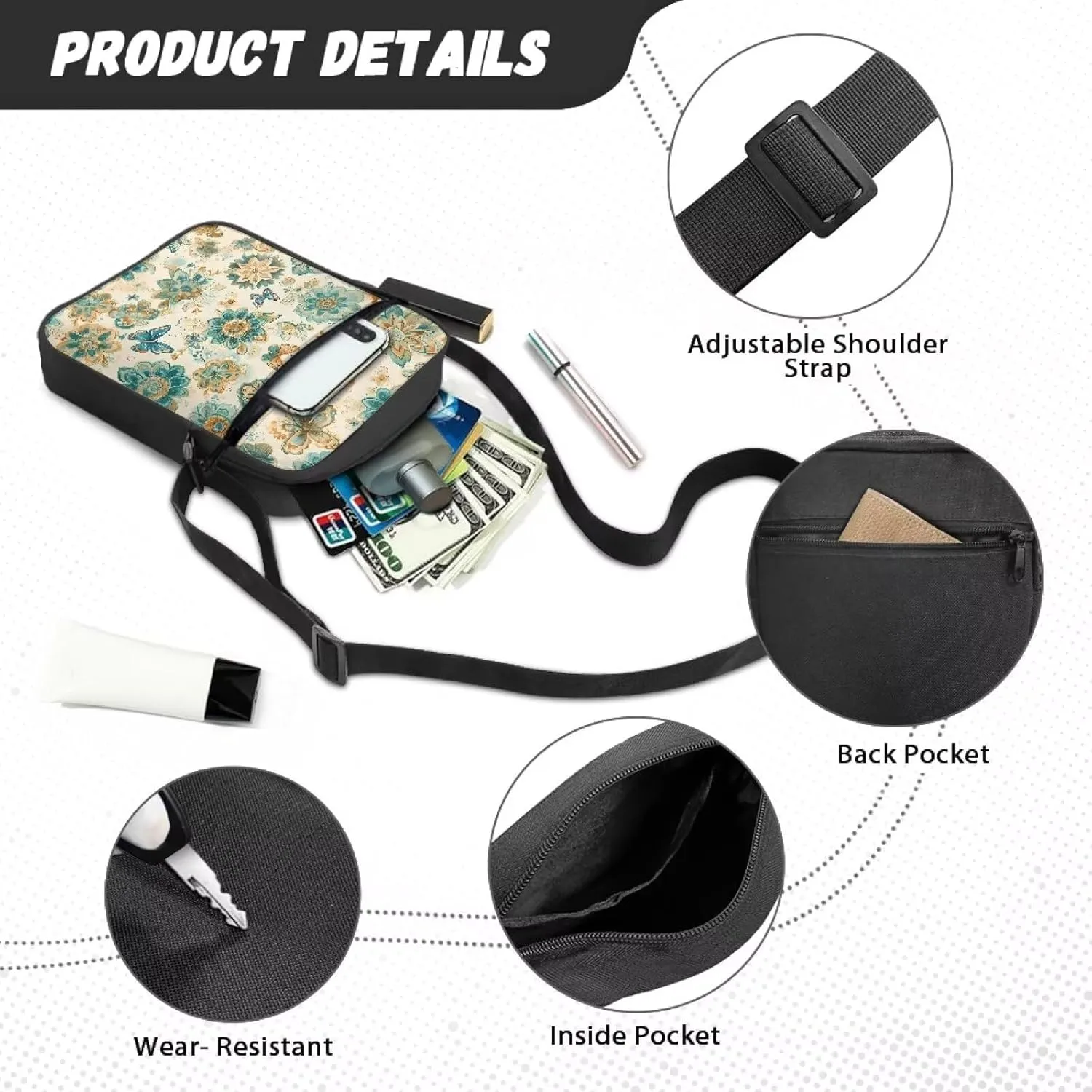 Suobstales Crossbody Bag for Women Men Small Messenger Bag Shoulder Bag Fanny Pack Purse Satchel Bag with Zipper Closure