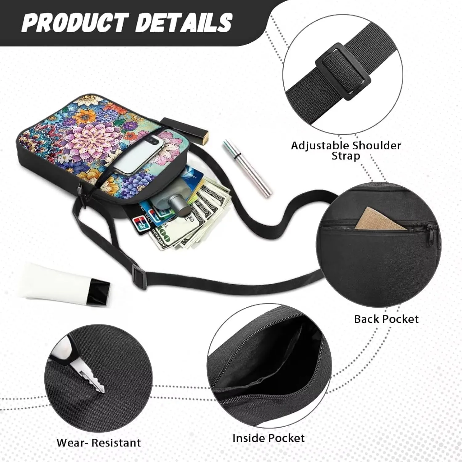 Suobstales Shoulder Bag Crossbody Bag for Women Men Small Messenger Bag Casual Handbag with Adjustable Strap for Work Cycling