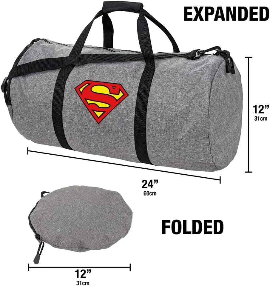 Superman Classic S-Shield Logo Lightweight Duffel Bag for Sports and Gym Packable for Travel