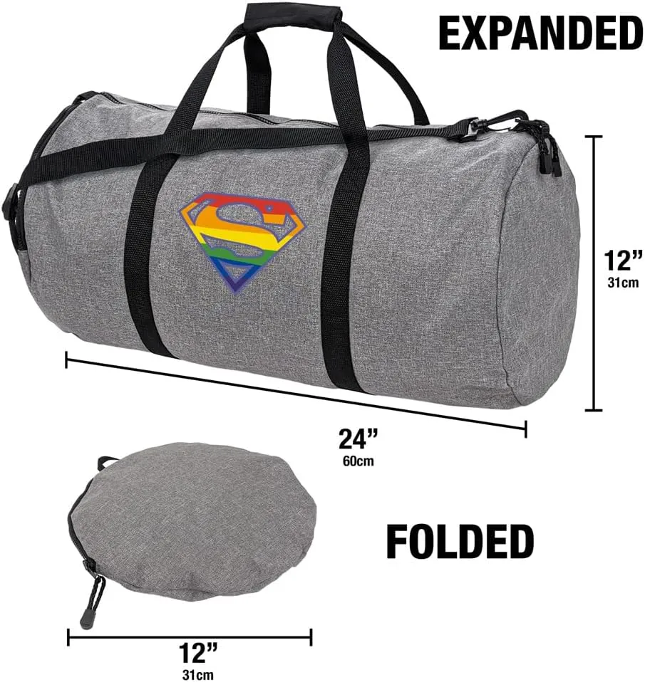 Superman Rainbow Shield Logo Lightweight Duffel Bag for Sports and Gym Packable for Travel
